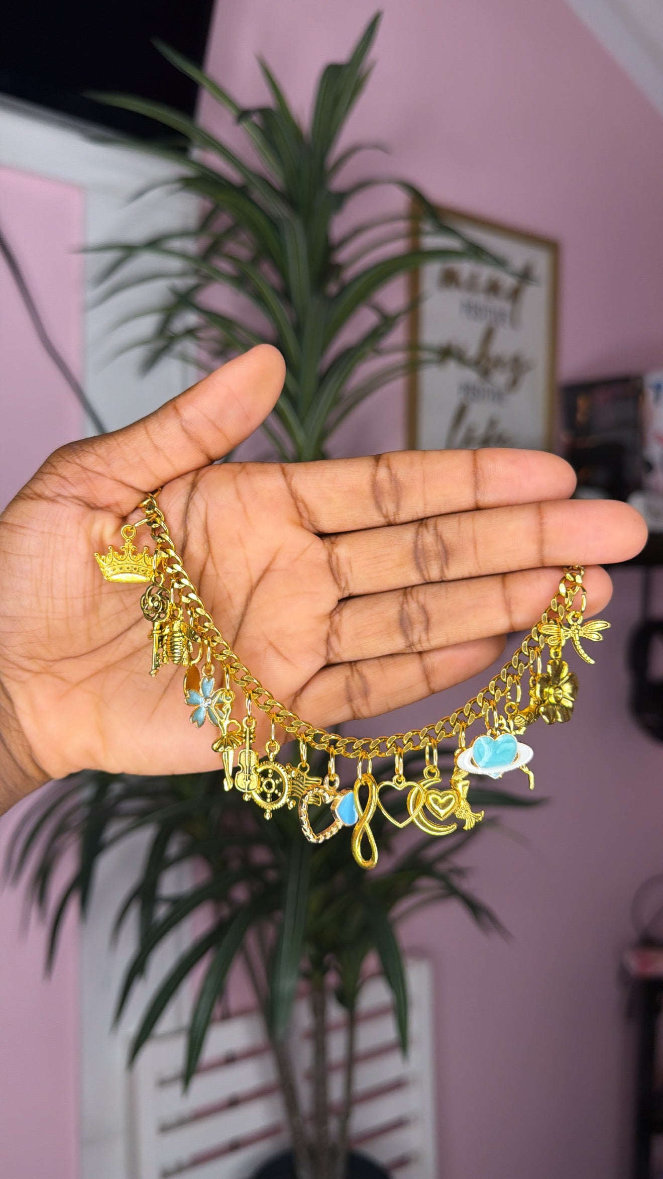 Blue mixed charm bracelet (size small 6.5 inch)