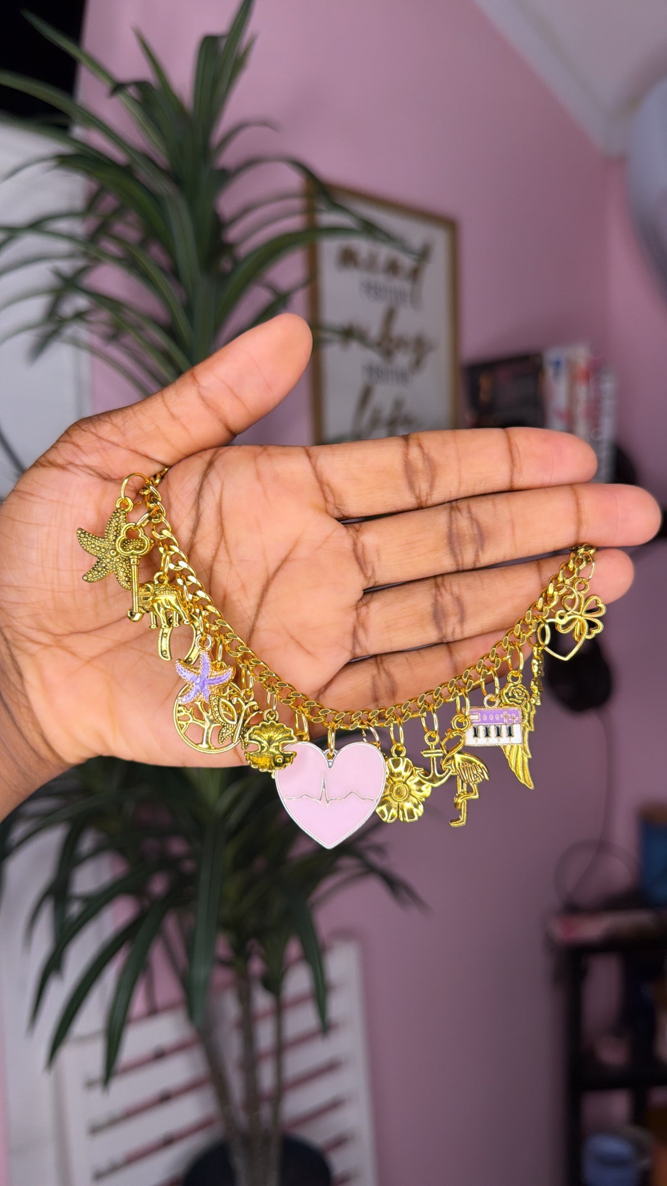 Purple mixed charm bracelet (size small 6.5 inch)