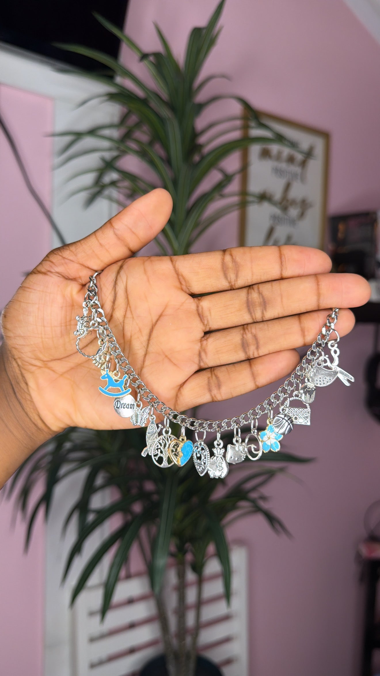 Blue mixed charm bracelet (size medium 7inch)