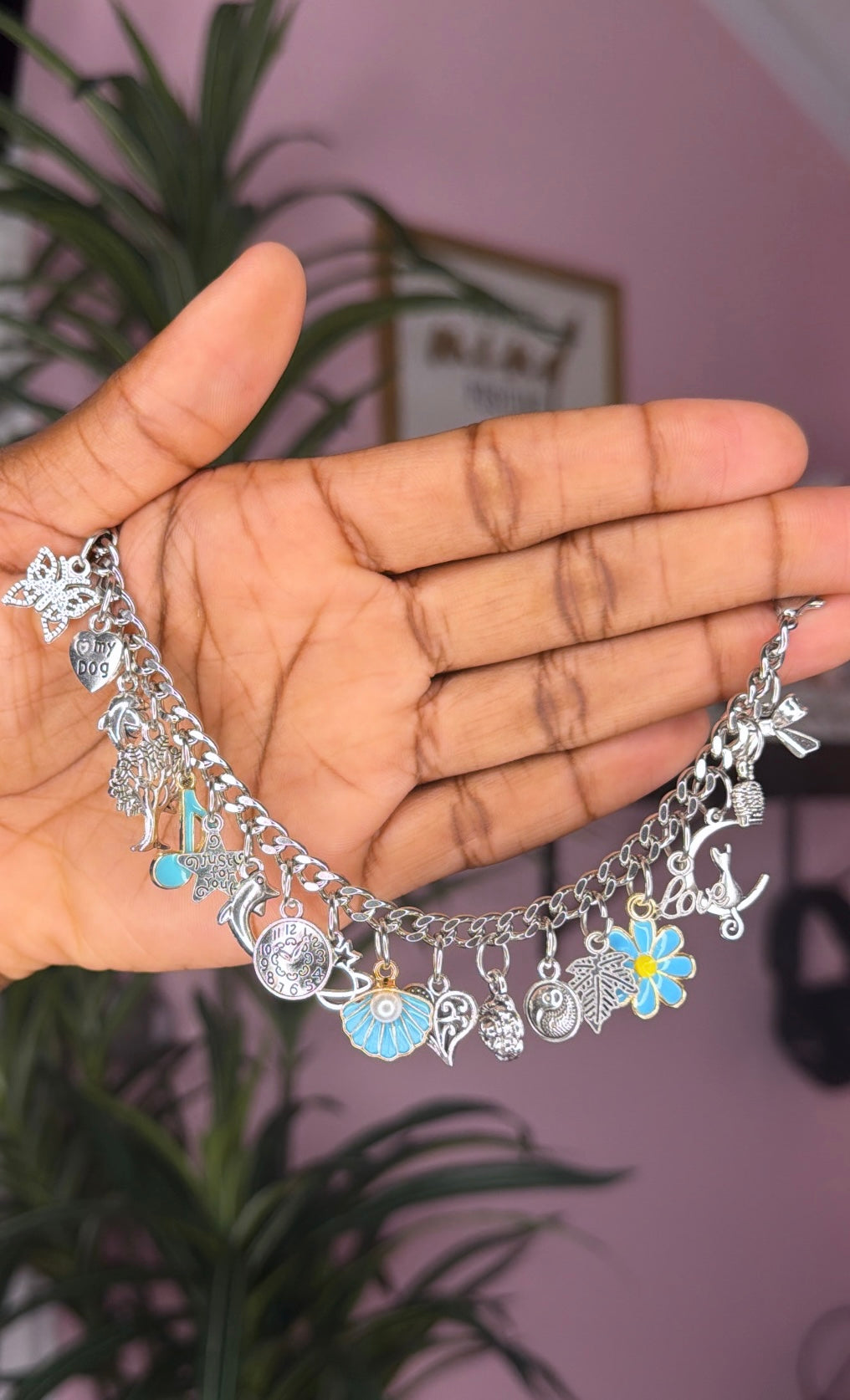 Blue mixed charm bracelet (size small 6.5 inch)